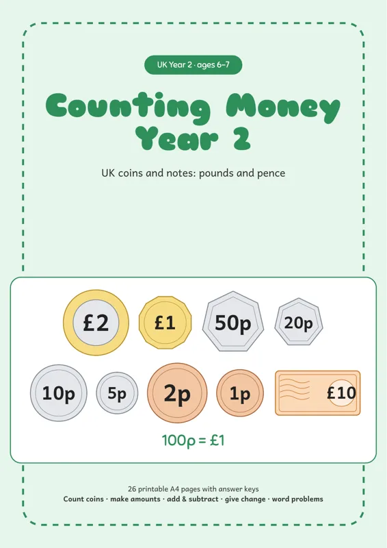 Cover of Counting Money Year 2 Worksheets