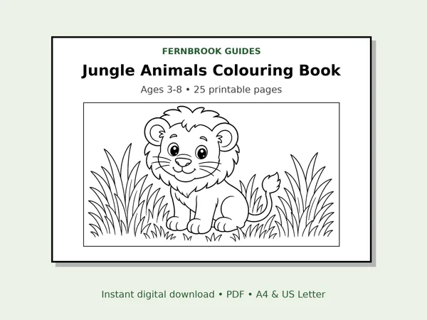 Cover of Jungle Animals Colouring Book for Kids (Ages 3-8)
