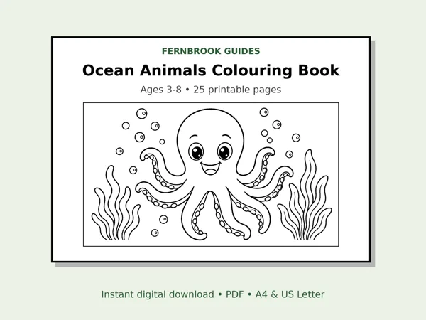 Cover of Ocean Animals Colouring Book for Kids (Ages 3-8)