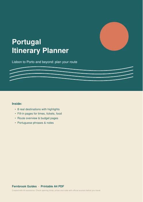 Cover of Portugal Itinerary Planner