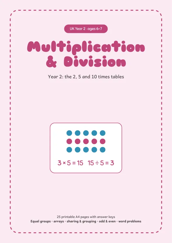 Cover of Year 2 Multiplication and Division Worksheets (KS1, with Answers)